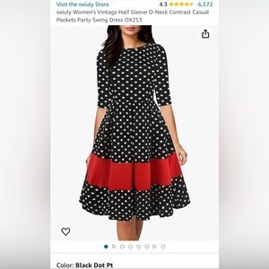 oxiuly Women's Vintage Half Sleeve O-Neck Party Swing Dress